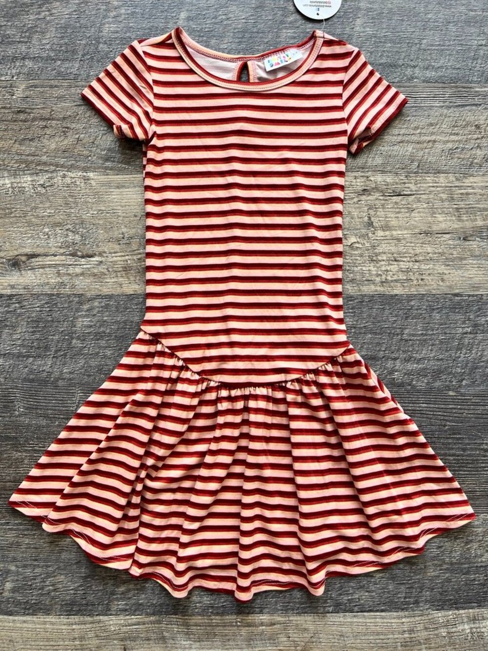 NWT Dot Dot Smile Drop Waist Flapper Dress Red Pink Stripes 3/4